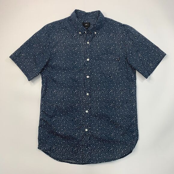Obey Shirt Mens M Medium Navy Spotted Button Down Collar Short Sleeve Cotton - Picture 2 of 10